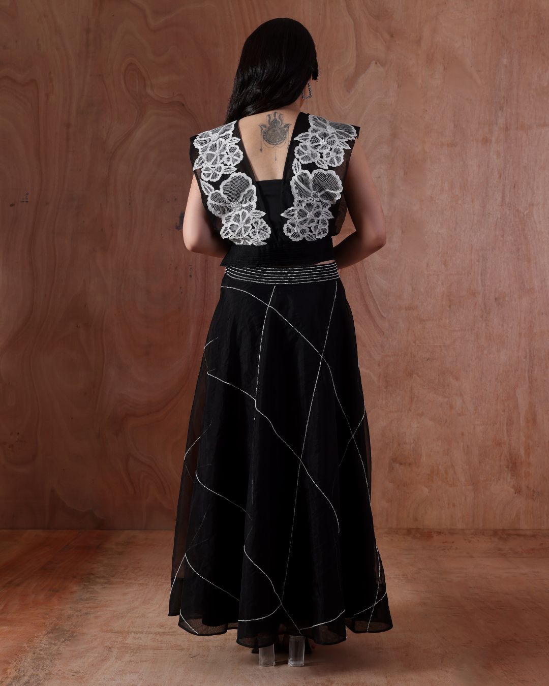 Bloom Veil Blouse with Pearl Geometric Skirt