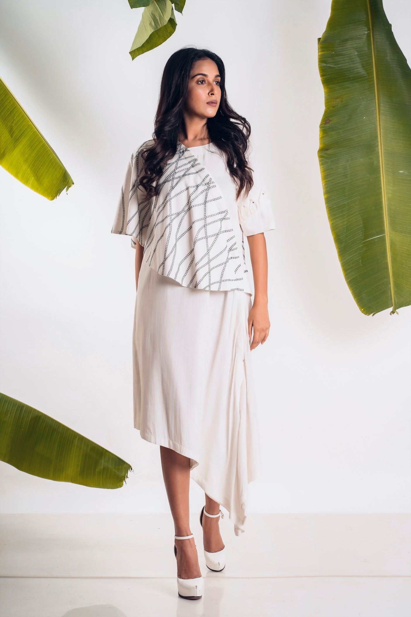 Asymmetrical Draped Overlay Panel Dress