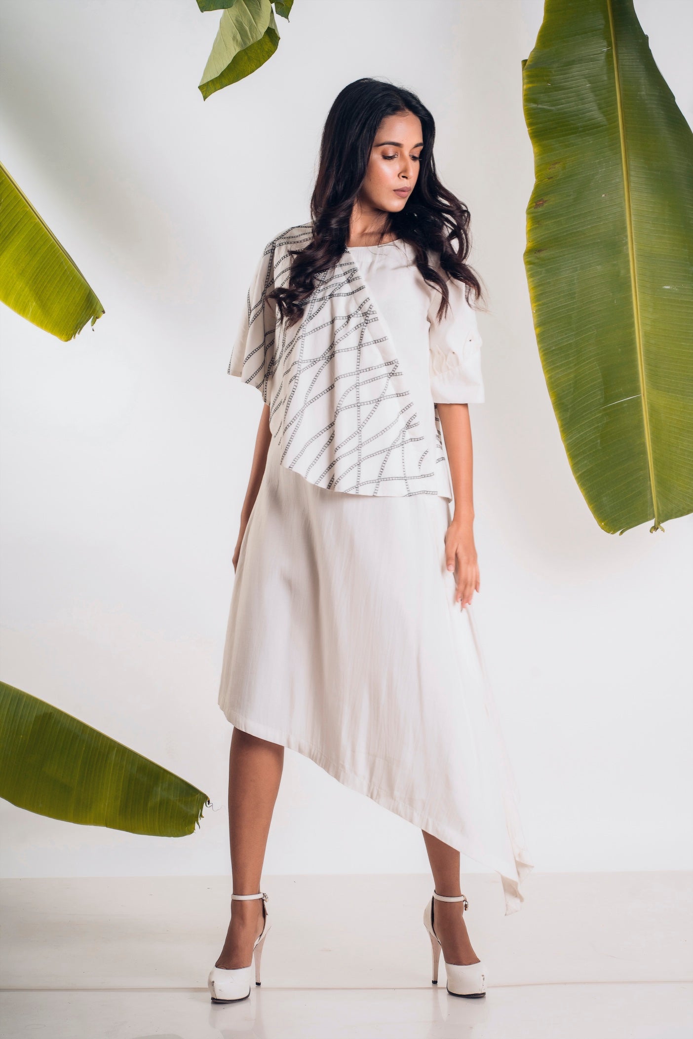 Asymmetrical Draped Overlay Panel Dress