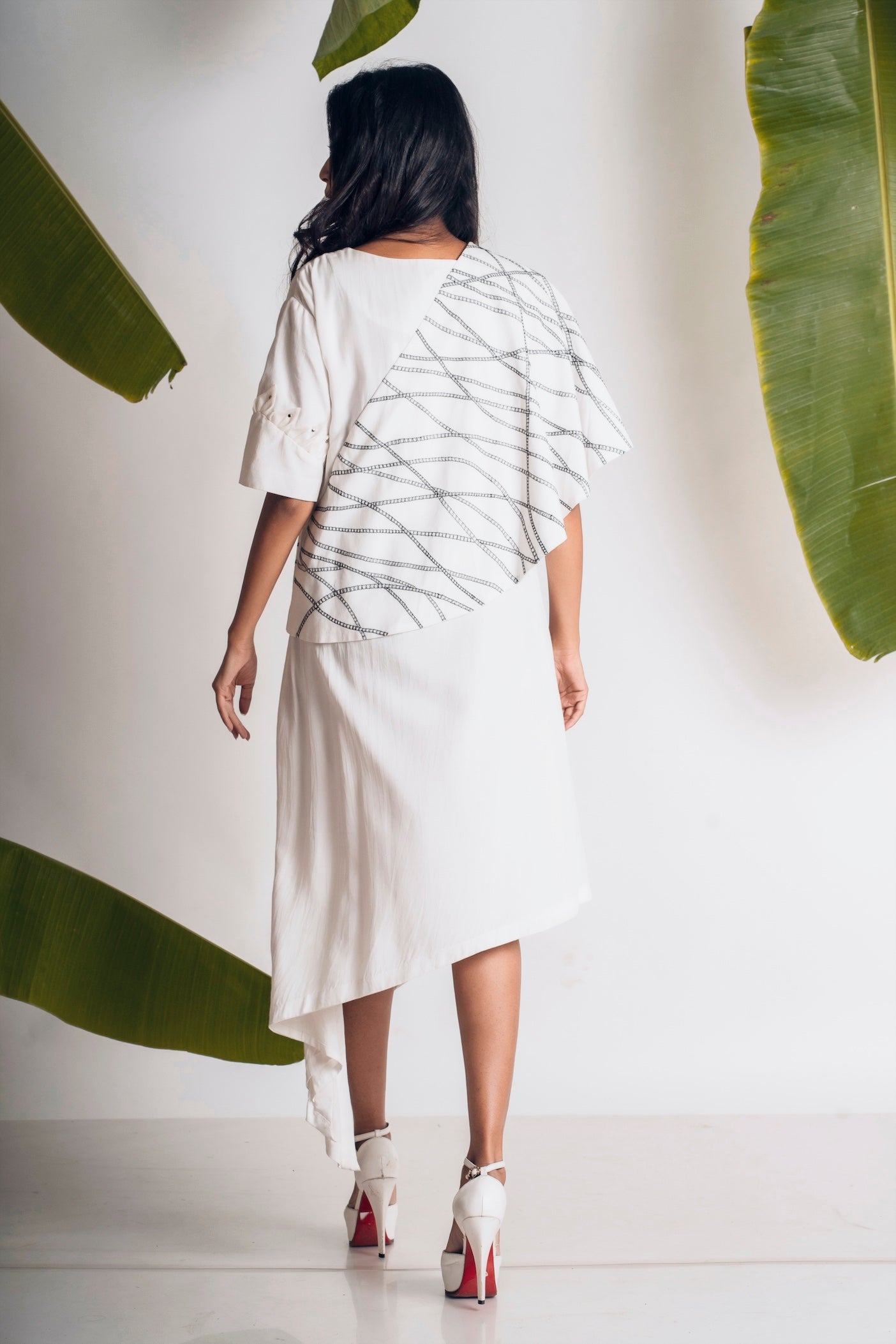 Asymmetrical Draped Overlay Panel Dress
