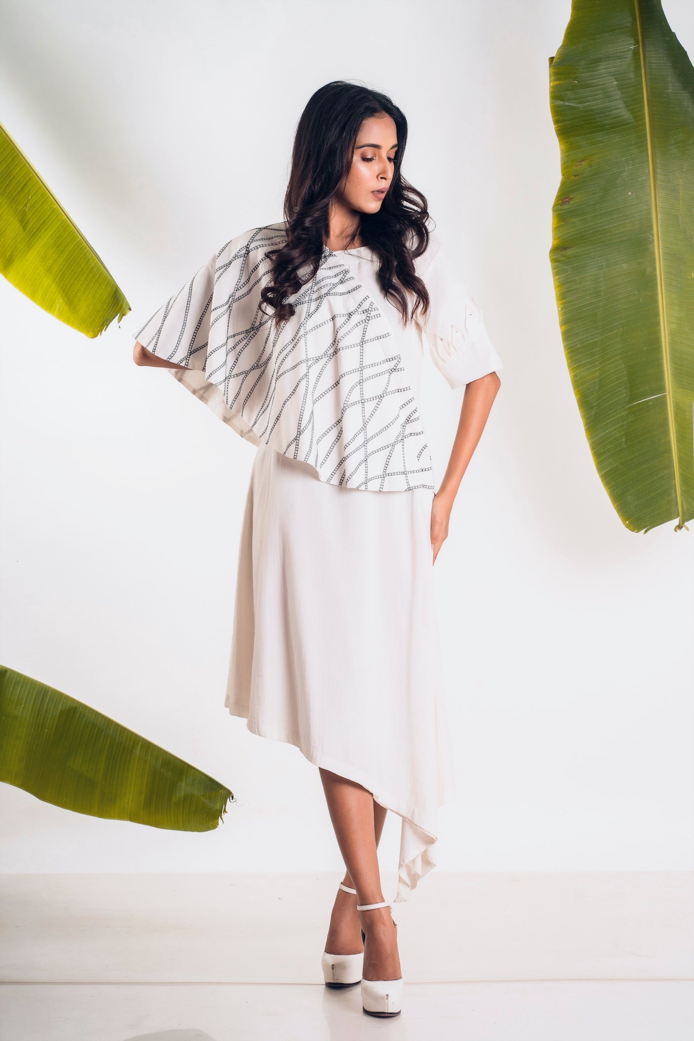 Asymmetrical Draped Overlay Panel Dress