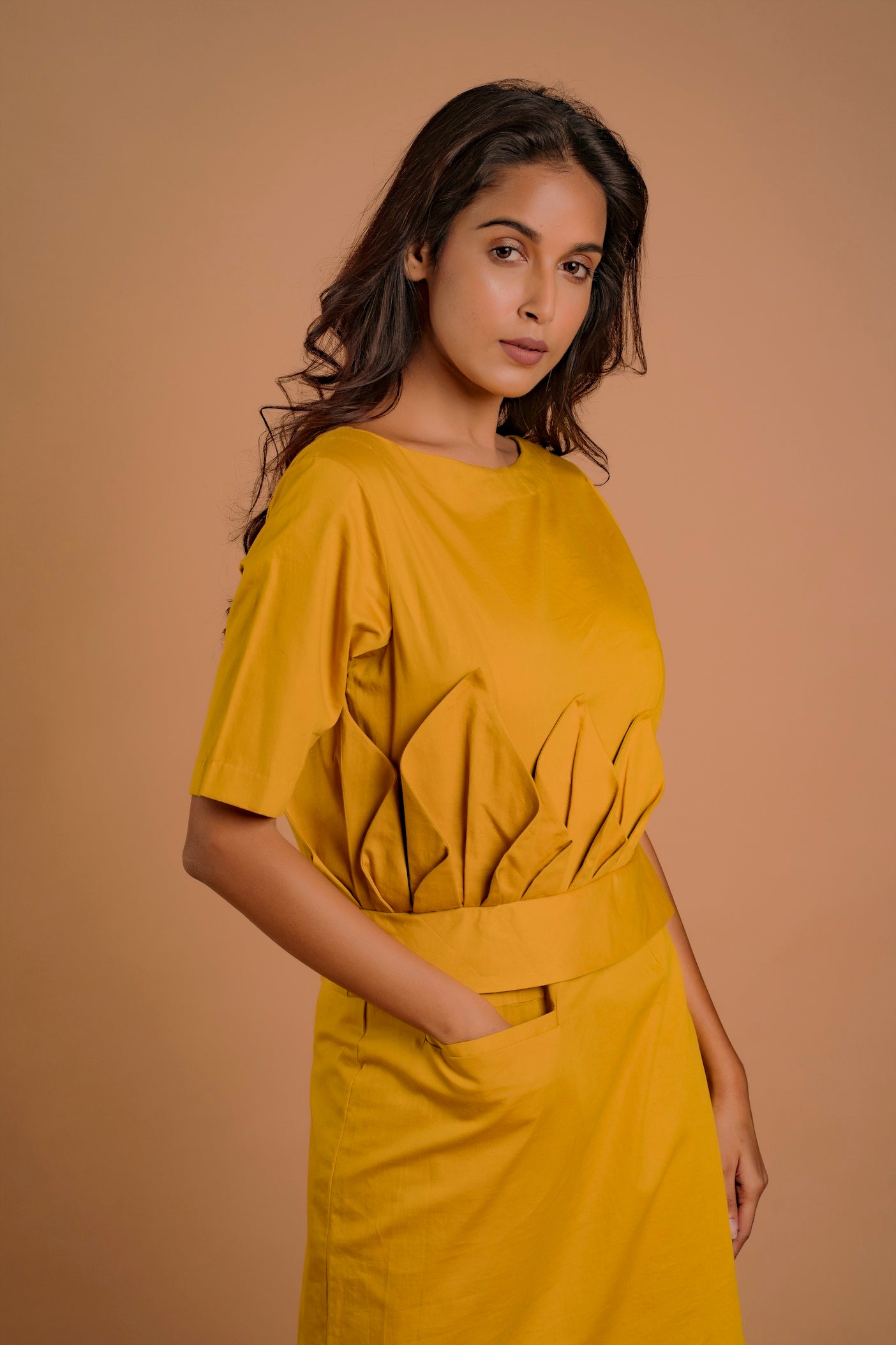Mustard Sculpted Waist Dress
