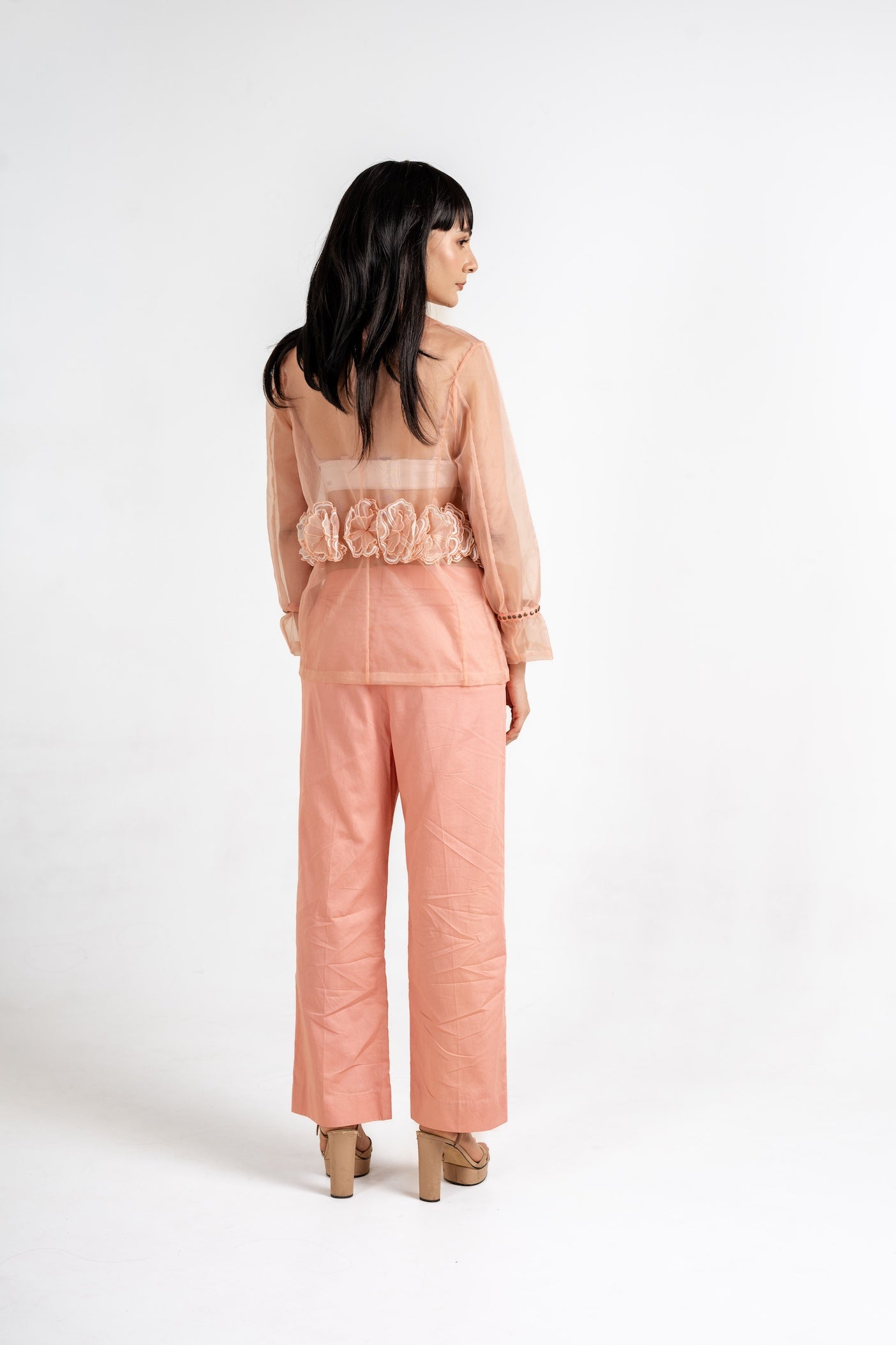 Waist Embellished Sheer Shirt Co-Ord Set