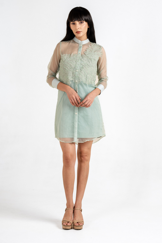 Band Collar A- Line Shirt Dress