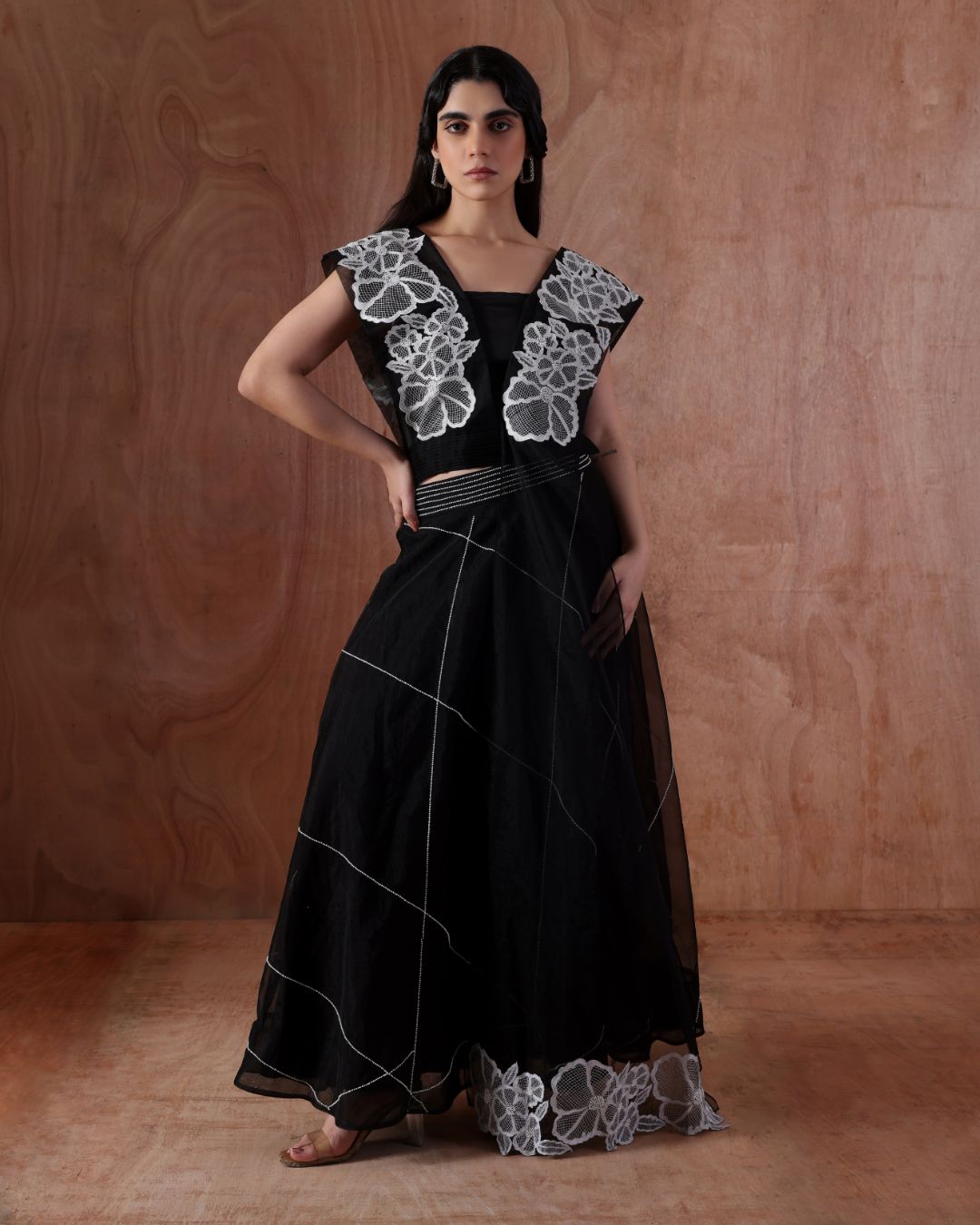 Bloom Veil Blouse with Pearl Geometric Skirt