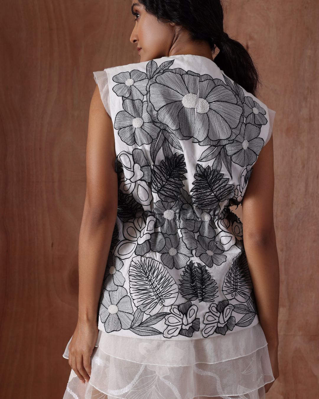 Bloom Petal Jacket, Bloom Sequins Skirt with Sheer Cascade Top