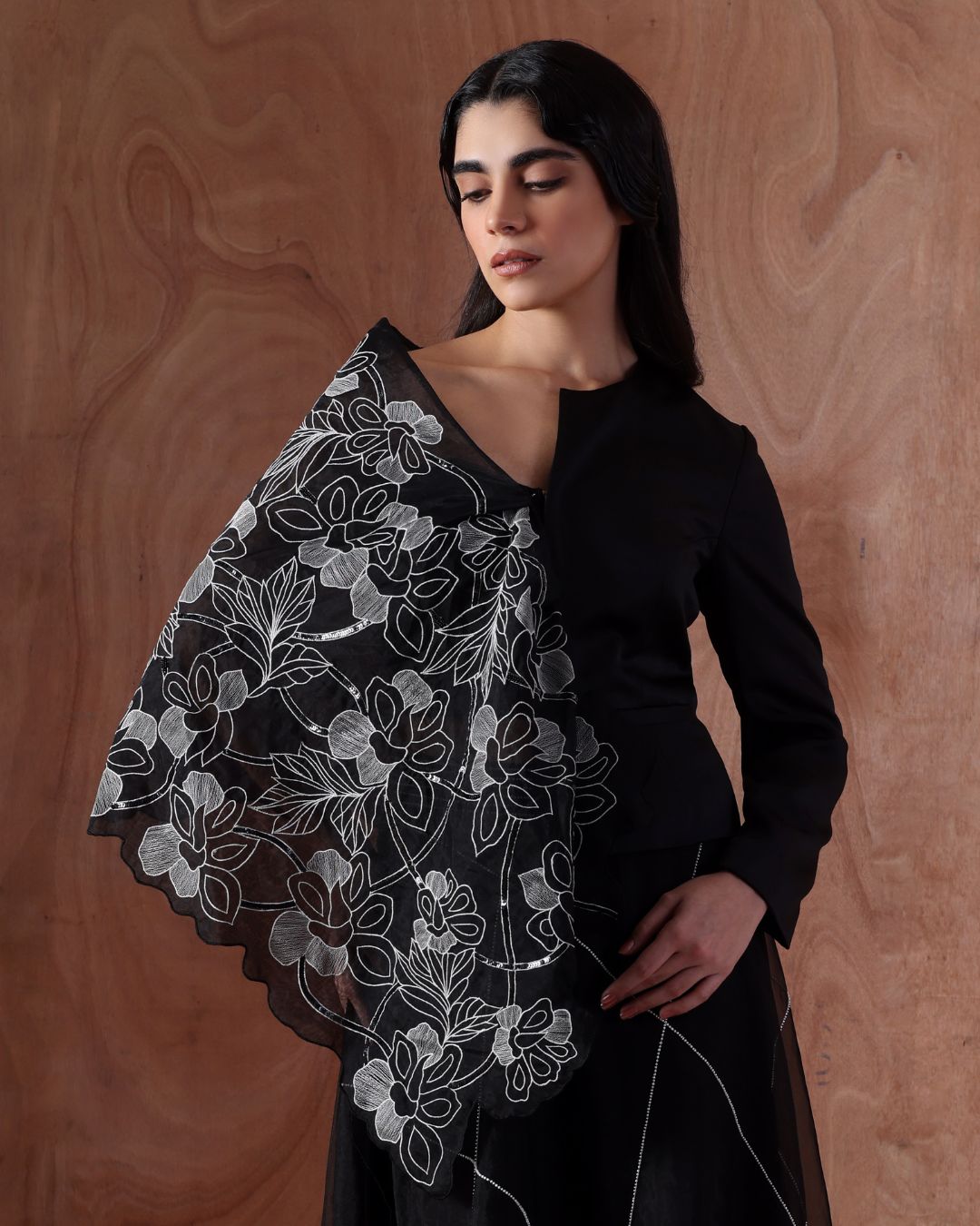 Downfall Veil Jacket, Pearl Geometric Stream Skirt