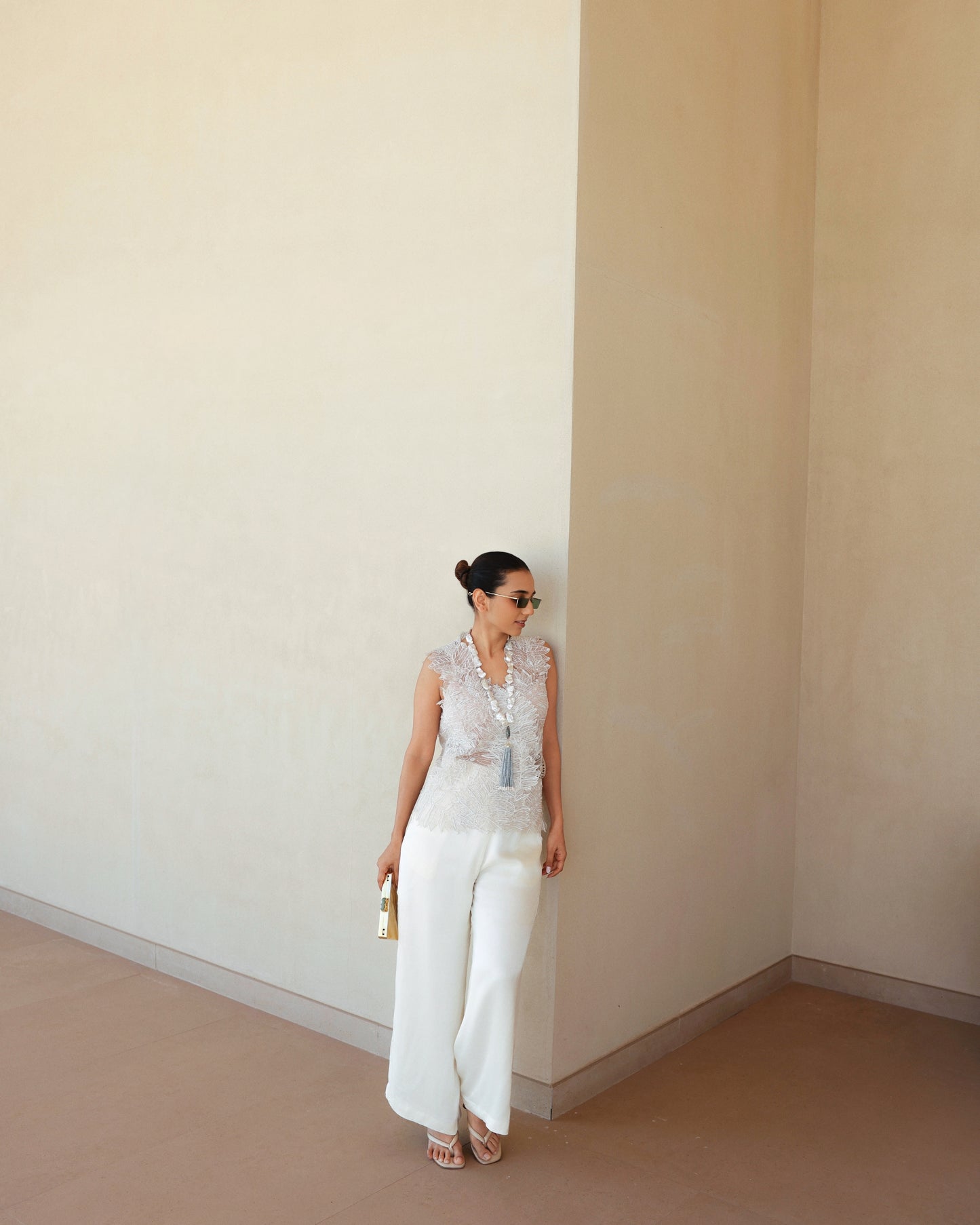 Ivory Overlap Cascade Top with Pants | The Kliitche Classic