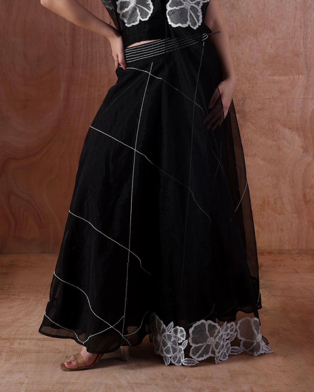 Bloom Veil Blouse with Pearl Geometric Skirt