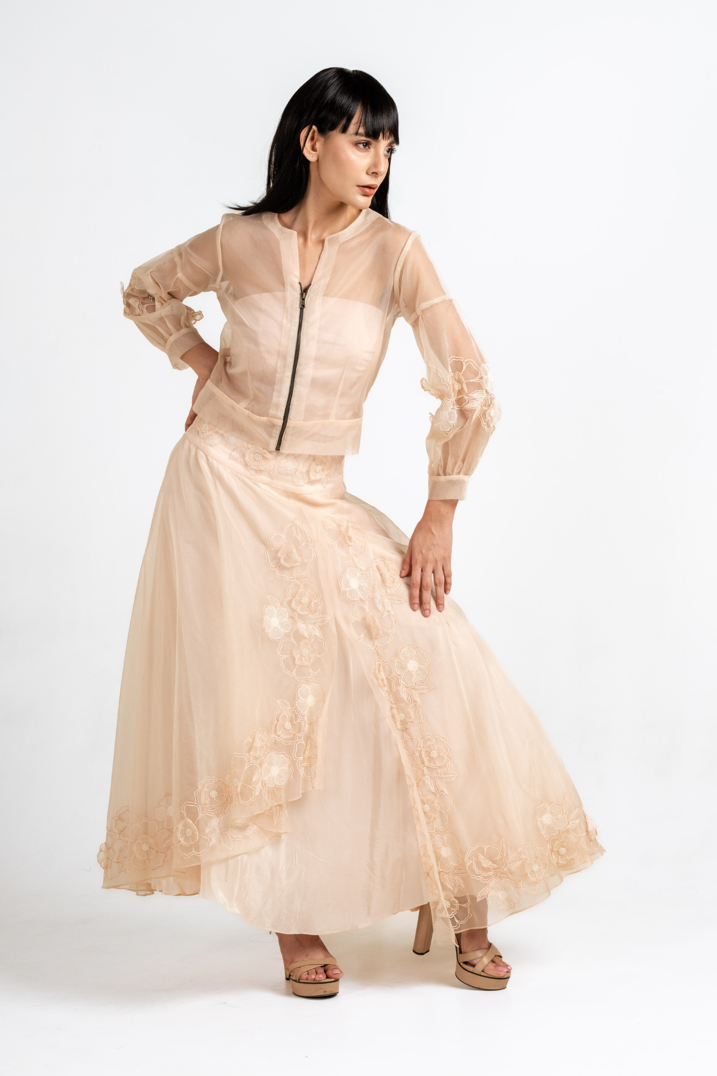 Organza Bloom Bomber & Skirt Set