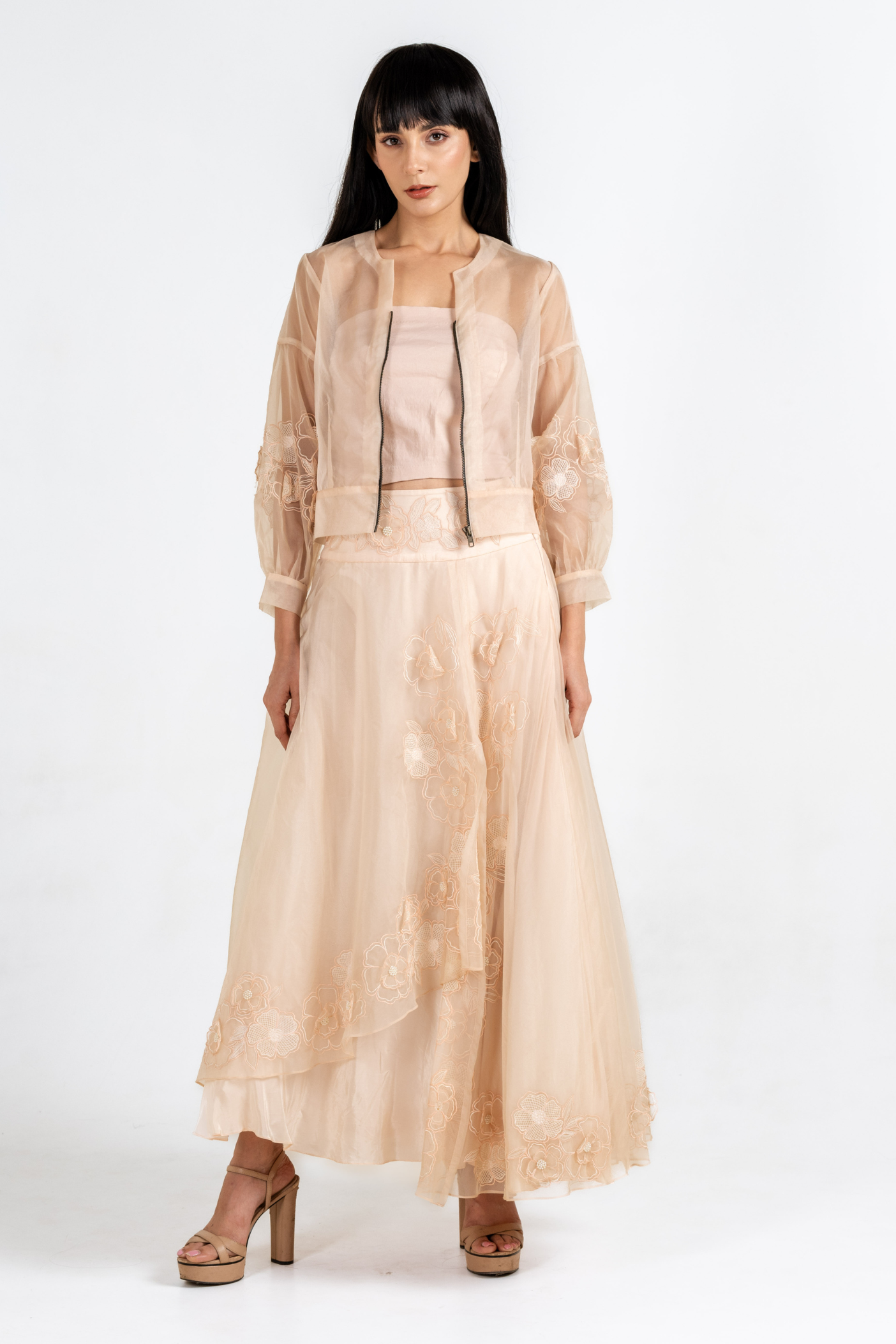 Organza Bloom Bomber & Skirt Set