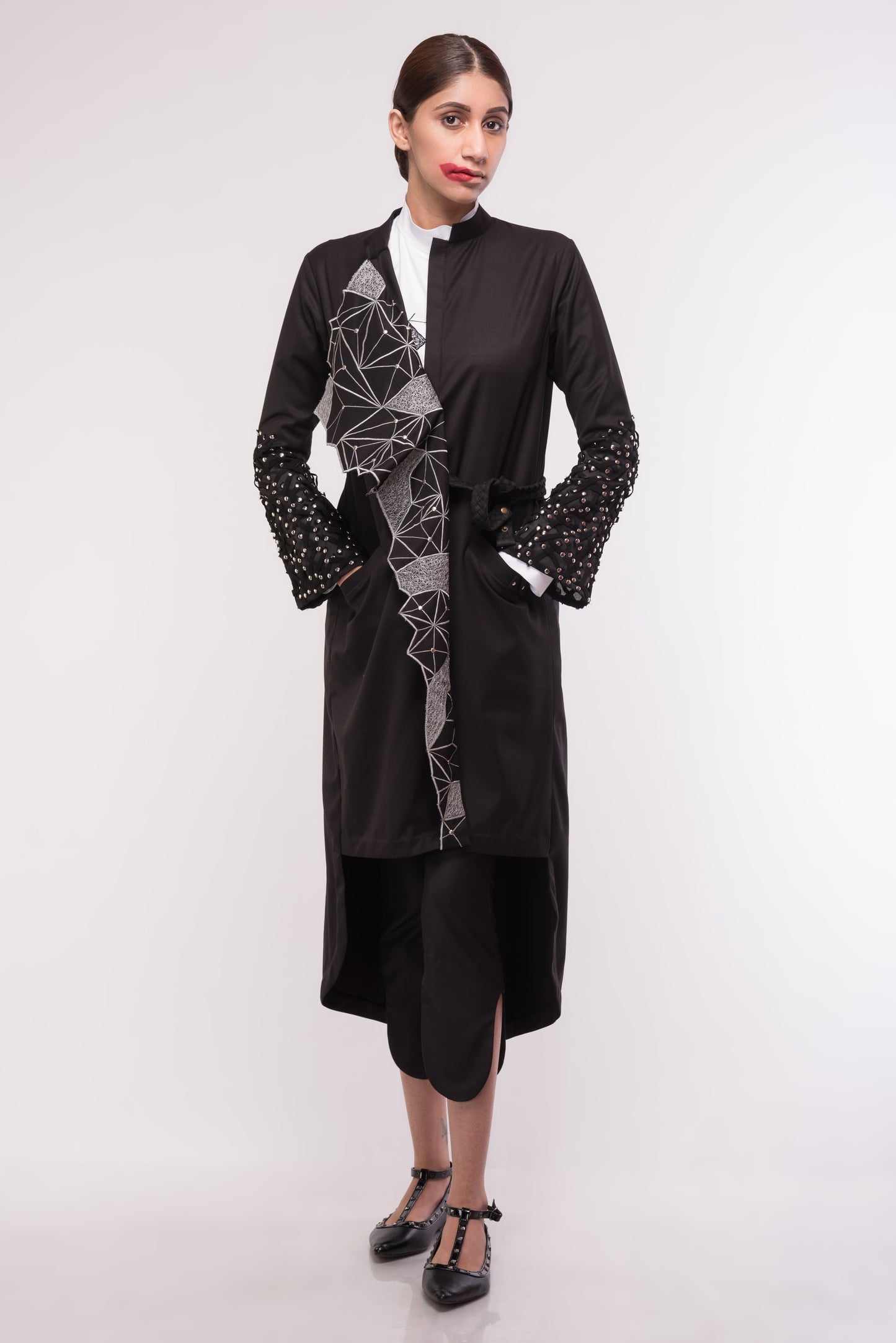 Obsidian Geometry Embroidered Overcoat