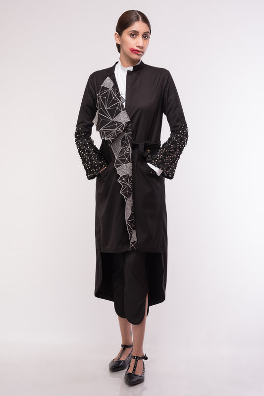 Obsidian Geometry Embroidered Overcoat