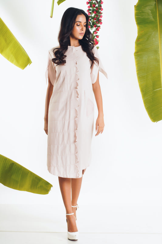 Petal Edge Blush Pink Midi Dress