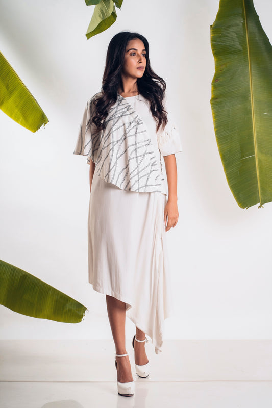 Asymmetrical Draped Overlay Panel Dress
