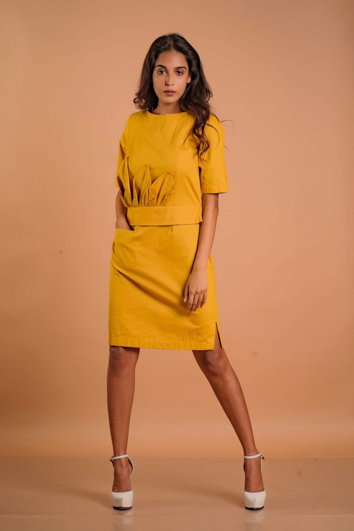 Mustard Sculpted Waist Dress