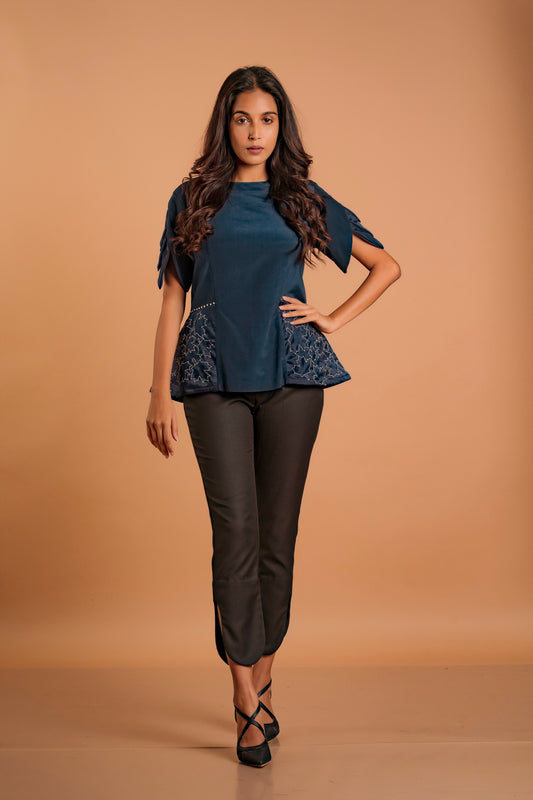 Noir Ivy Embellished Petal Sleeve Top