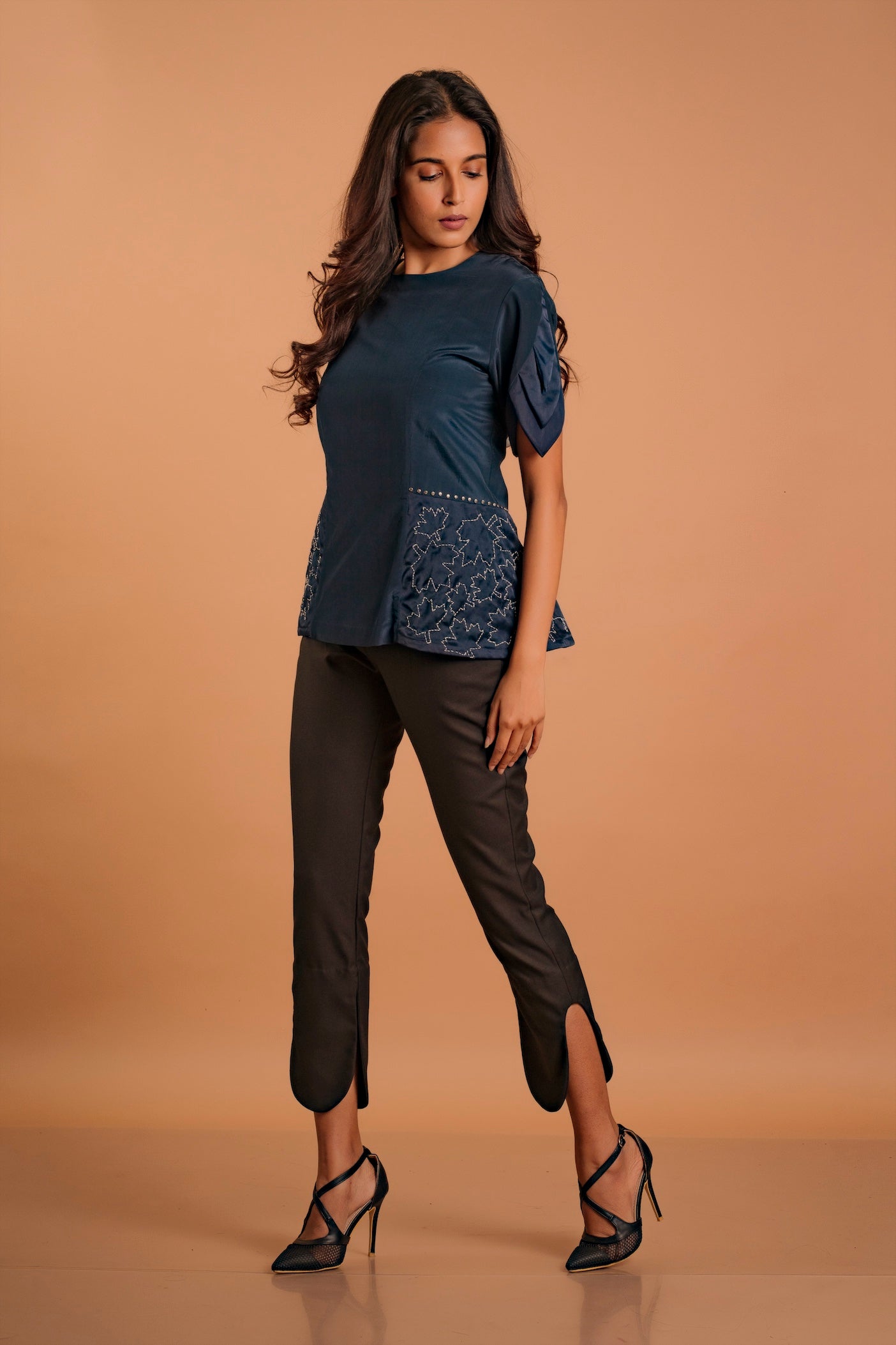 Noir Ivy Embellished Petal Sleeve Top