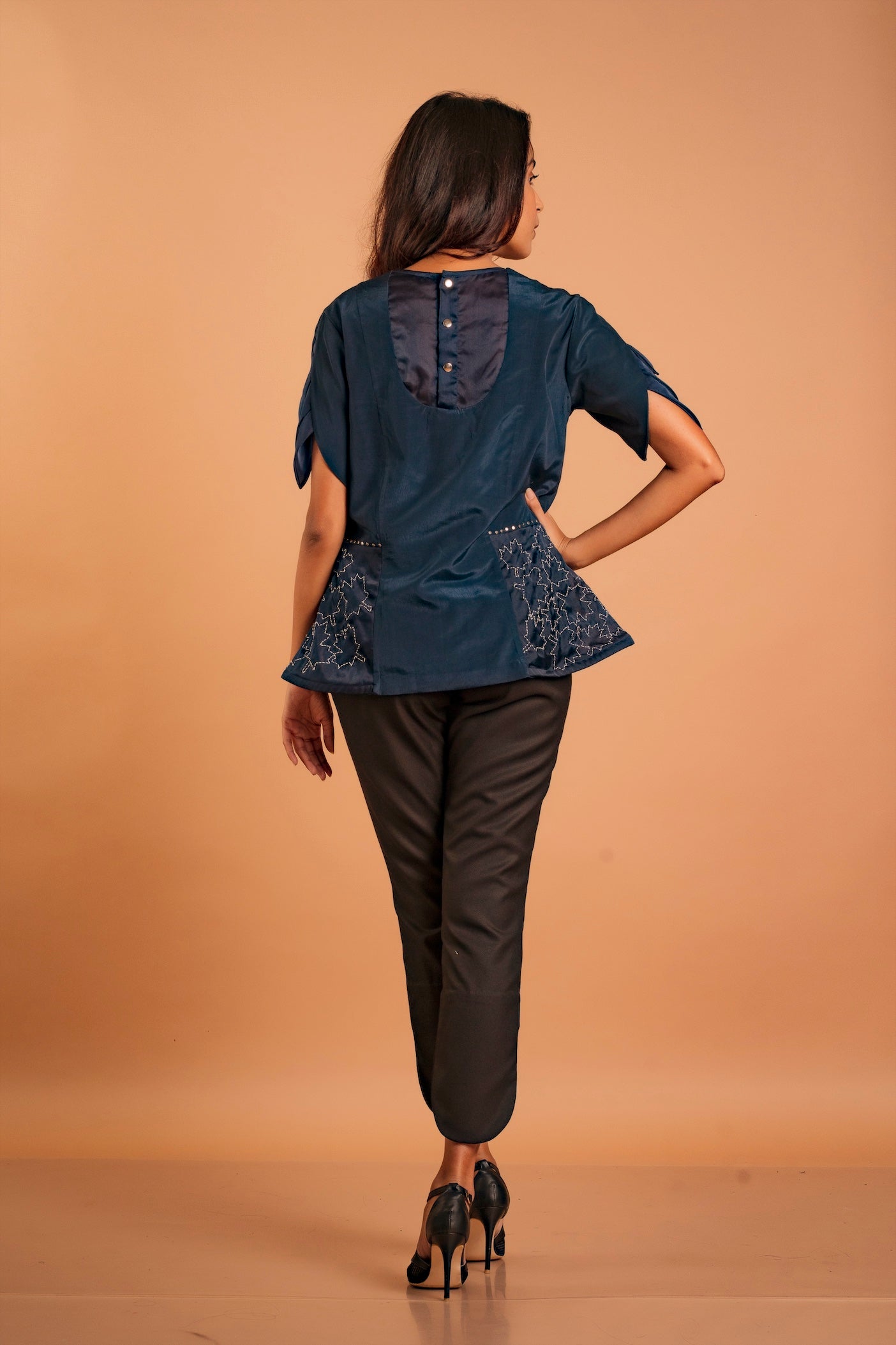 Noir Ivy Embellished Petal Sleeve Top