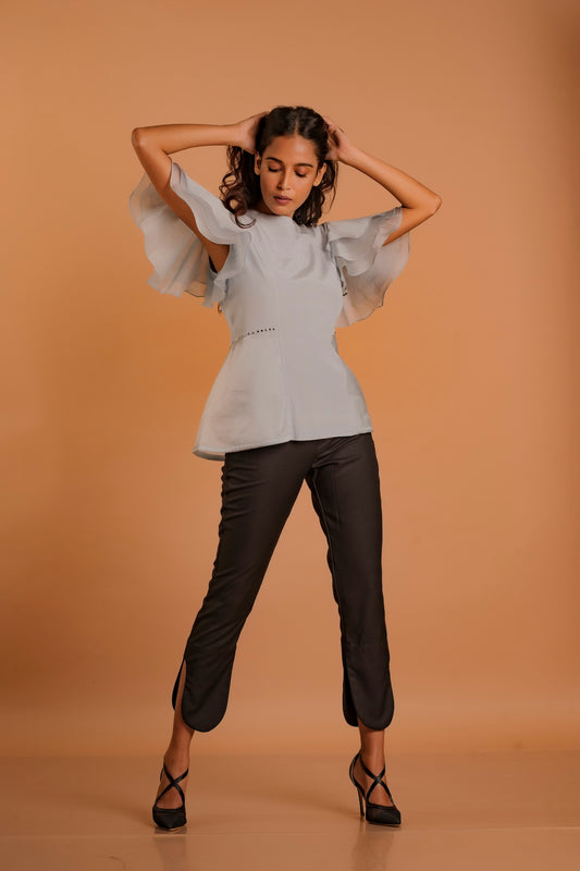 Powder Blue Ruffled Sleeve Top