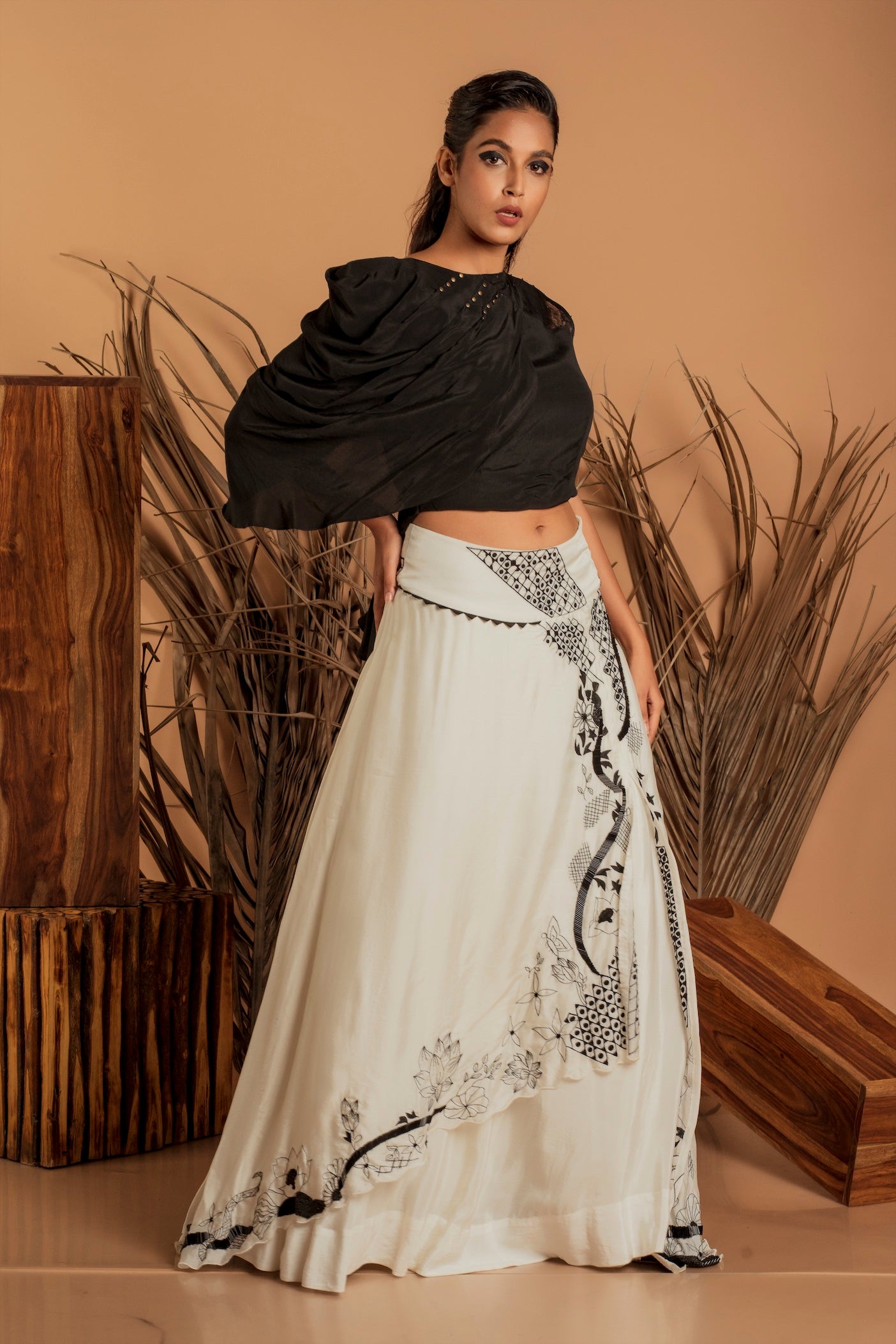 Draped Top & Asymmetrical Embellished Skirt Set