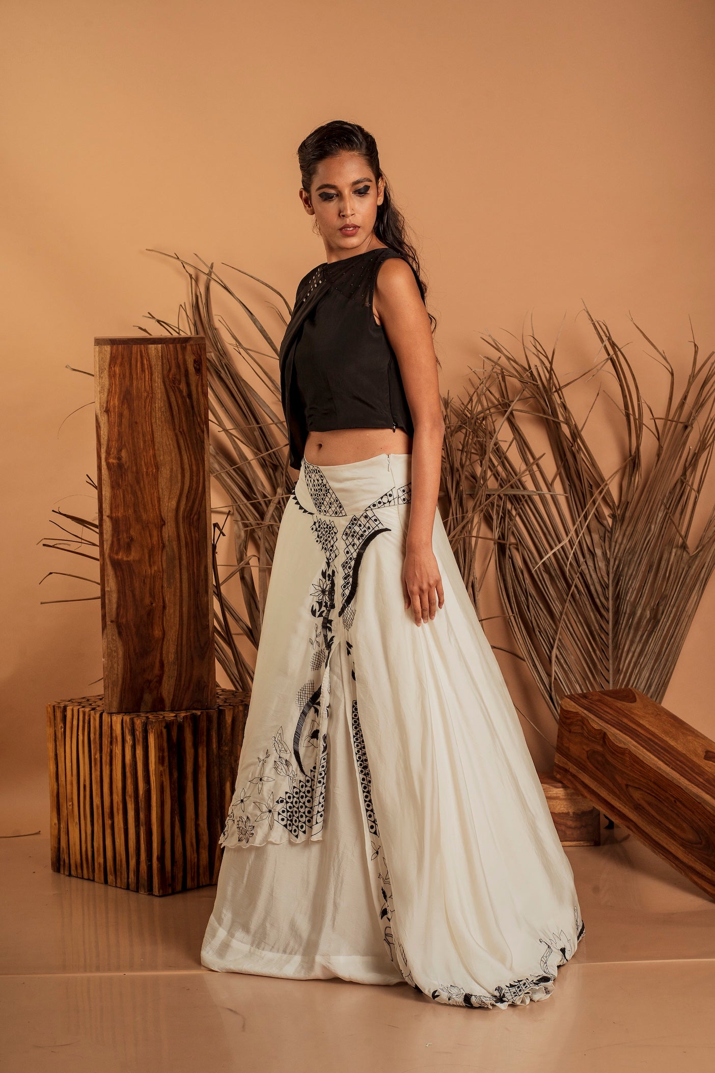 Draped Top & Asymmetrical Embellished Skirt Set