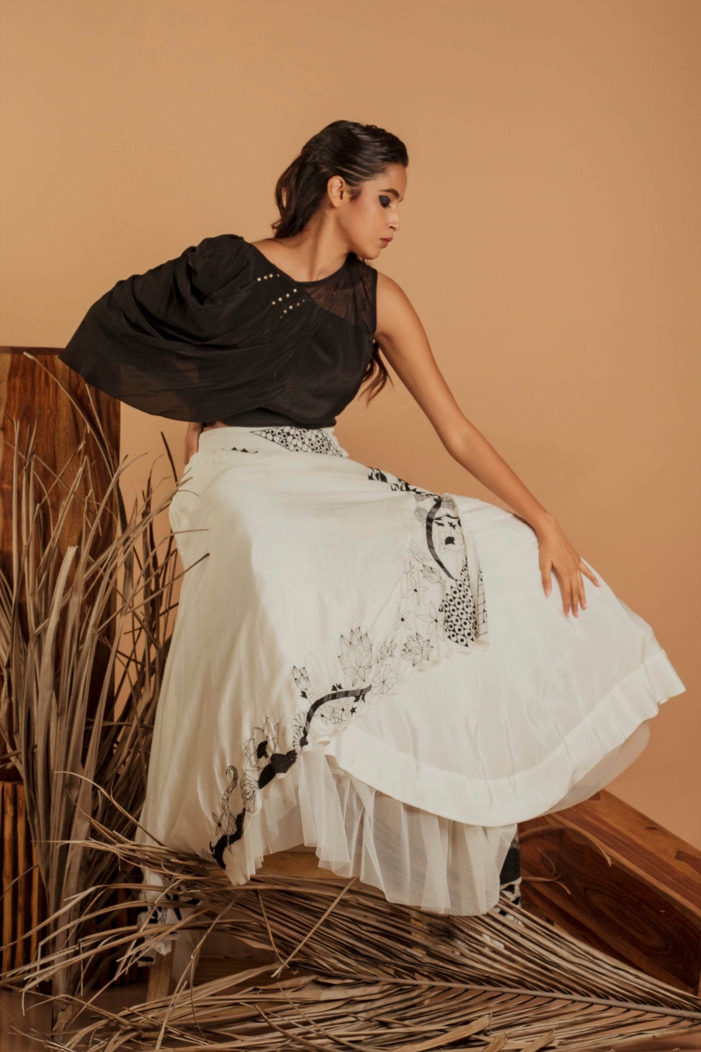 Draped Top & Asymmetrical Embellished Skirt Set