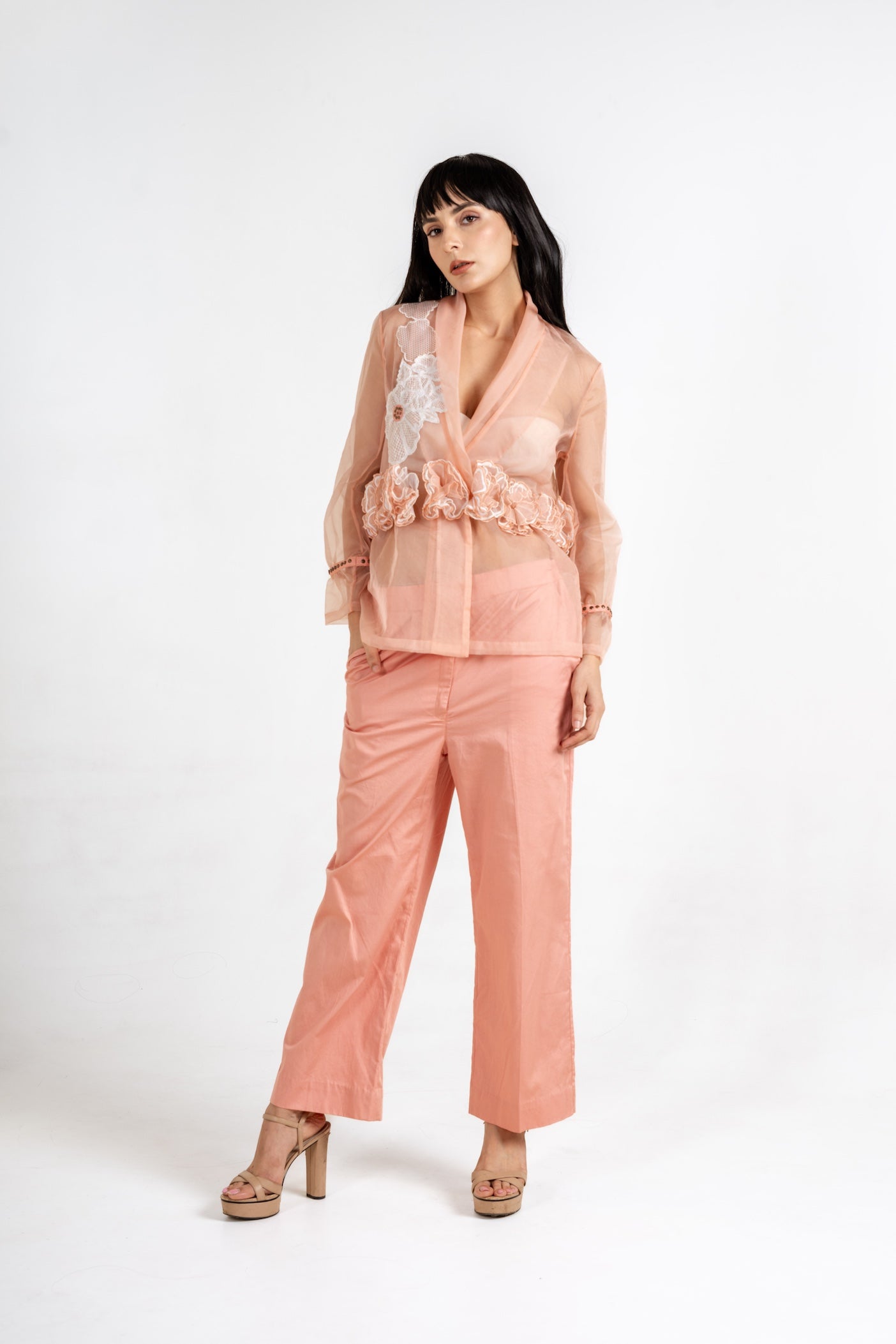 Waist Embellished Sheer Shirt Co-Ord Set