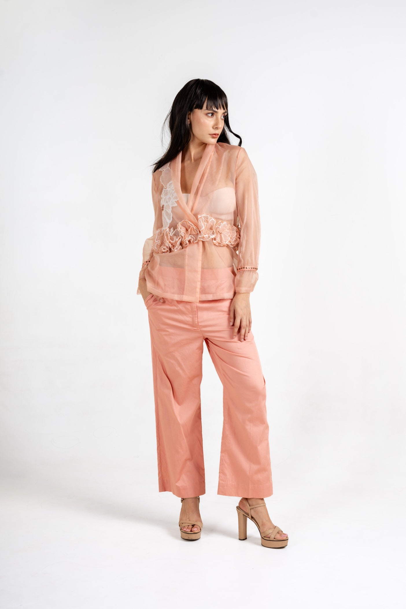 Waist Embellished Sheer Shirt Co-Ord Set