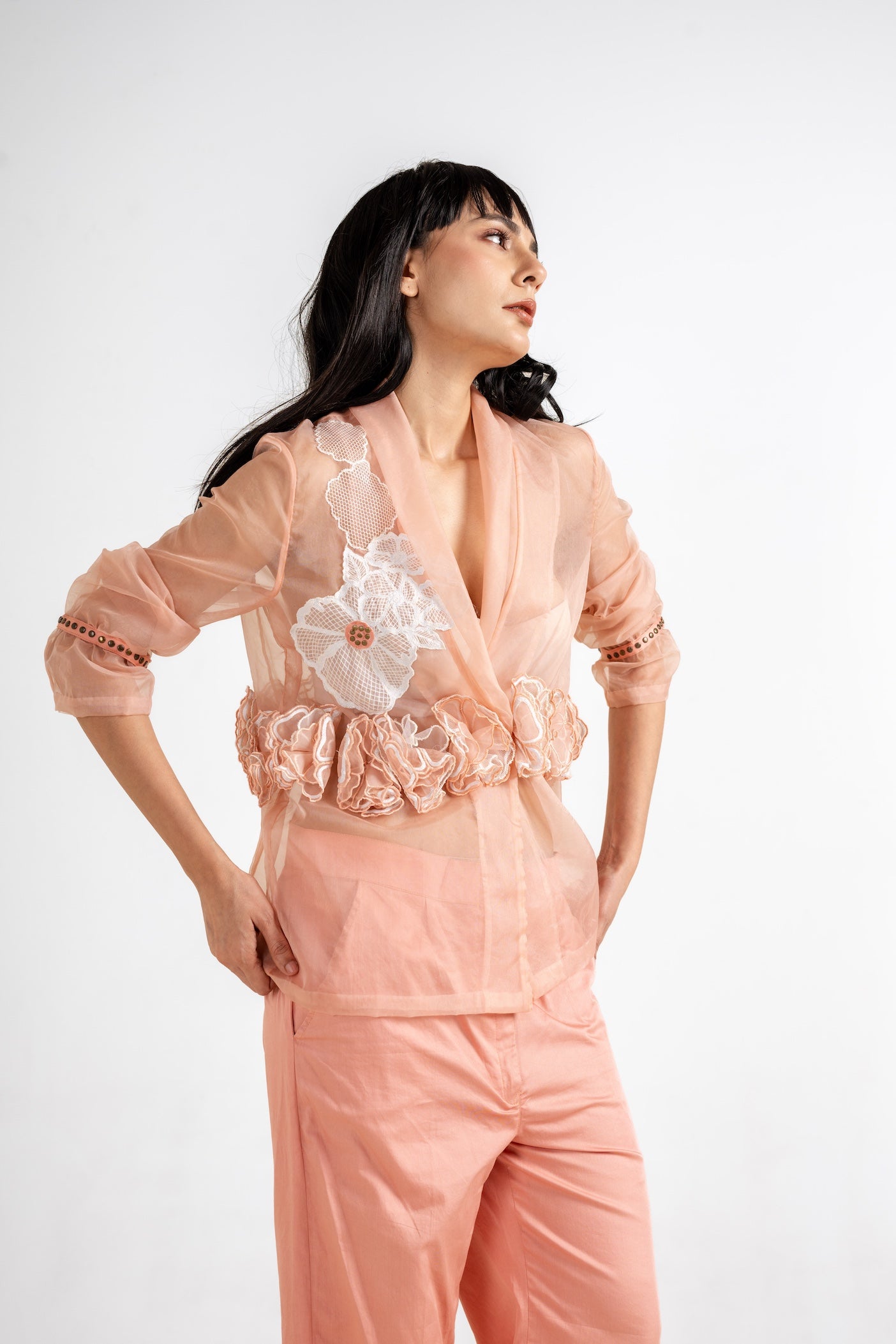 Waist Embellished Sheer Shirt Co-Ord Set