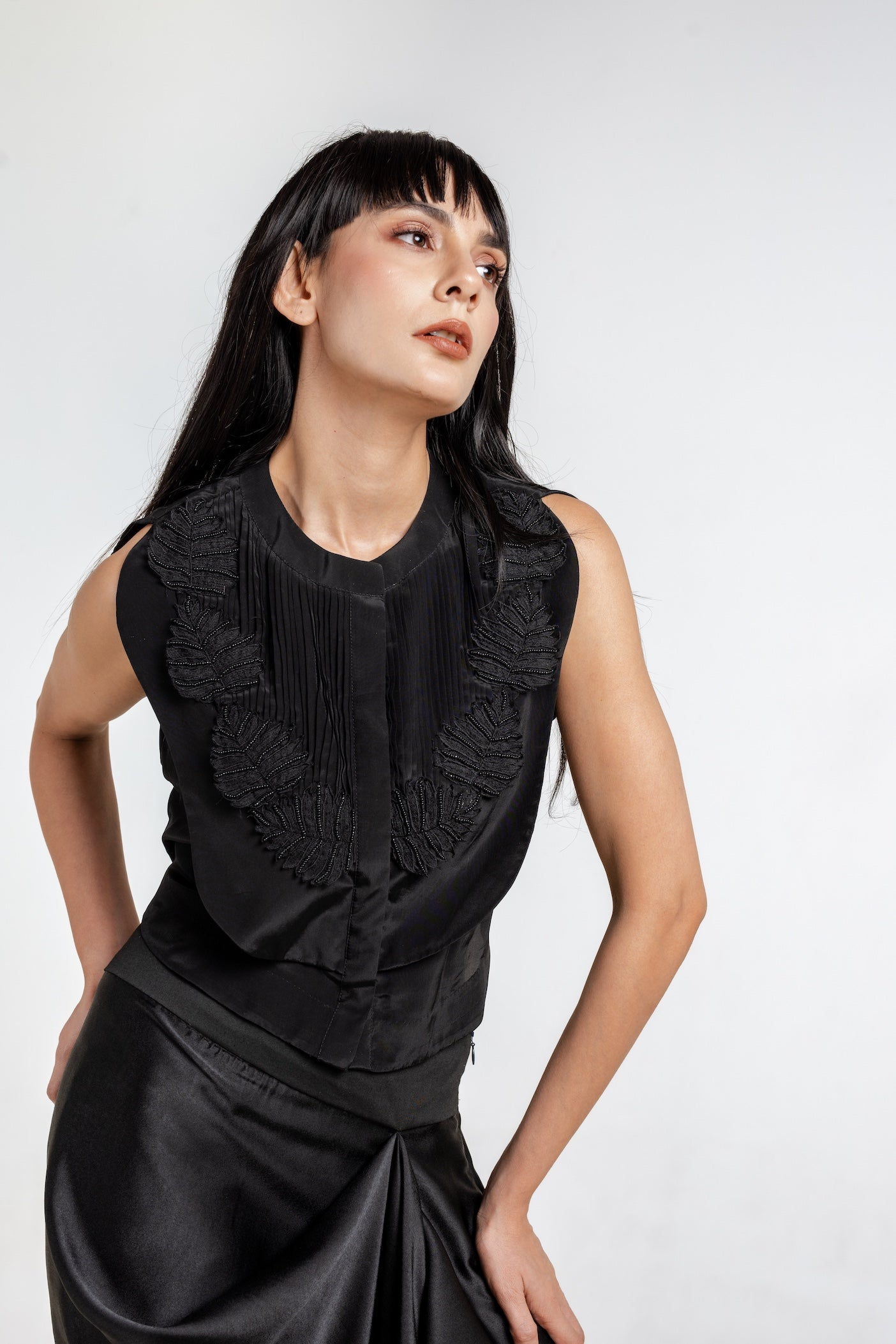 Black Obsidian Draped Skirt Set