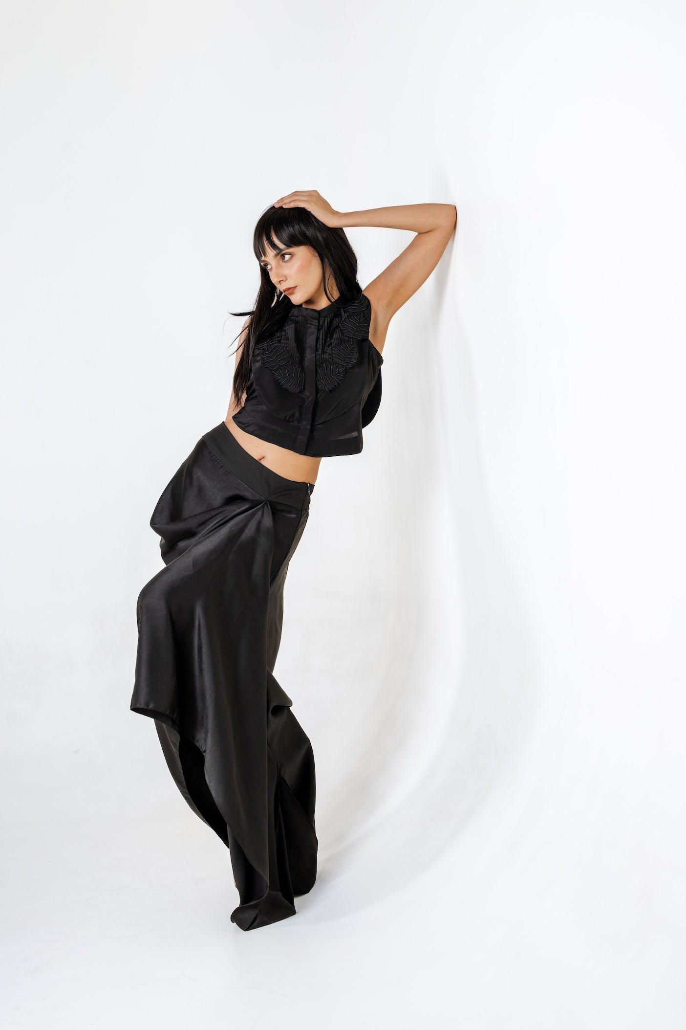 Black Obsidian Draped Skirt Set