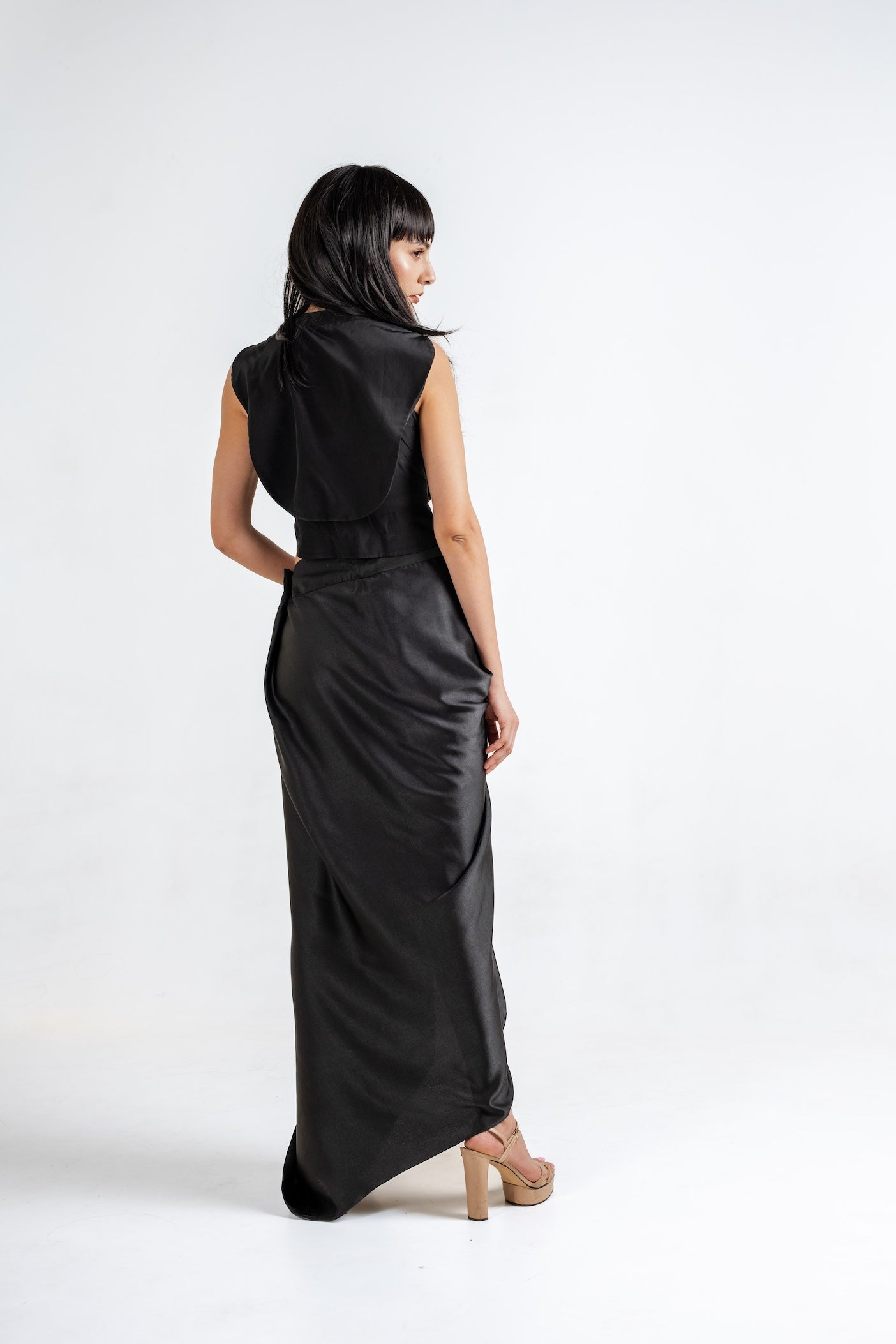Black Obsidian Draped Skirt Set