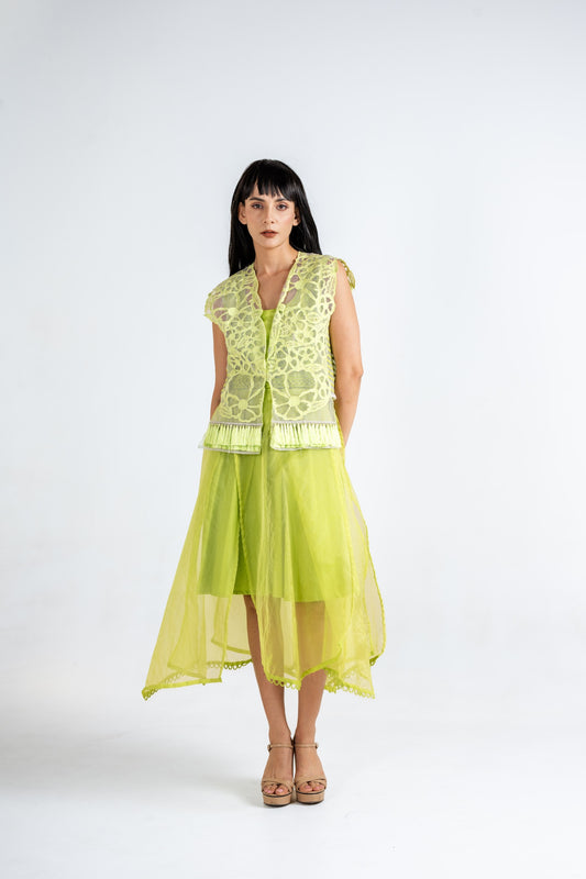Layered Dress with Fringed Lace Jacket
