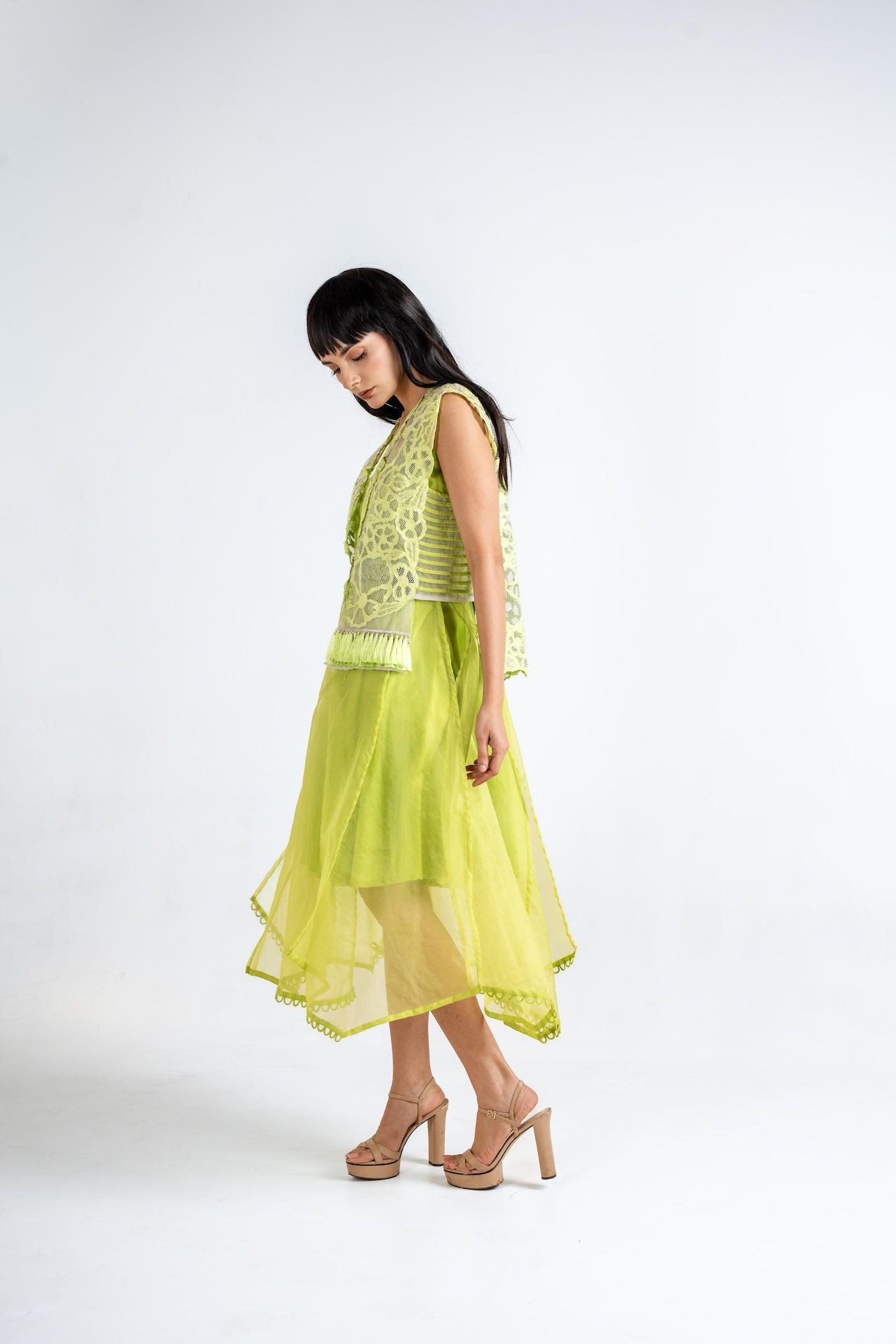 Layered Dress with Fringed Lace Jacket