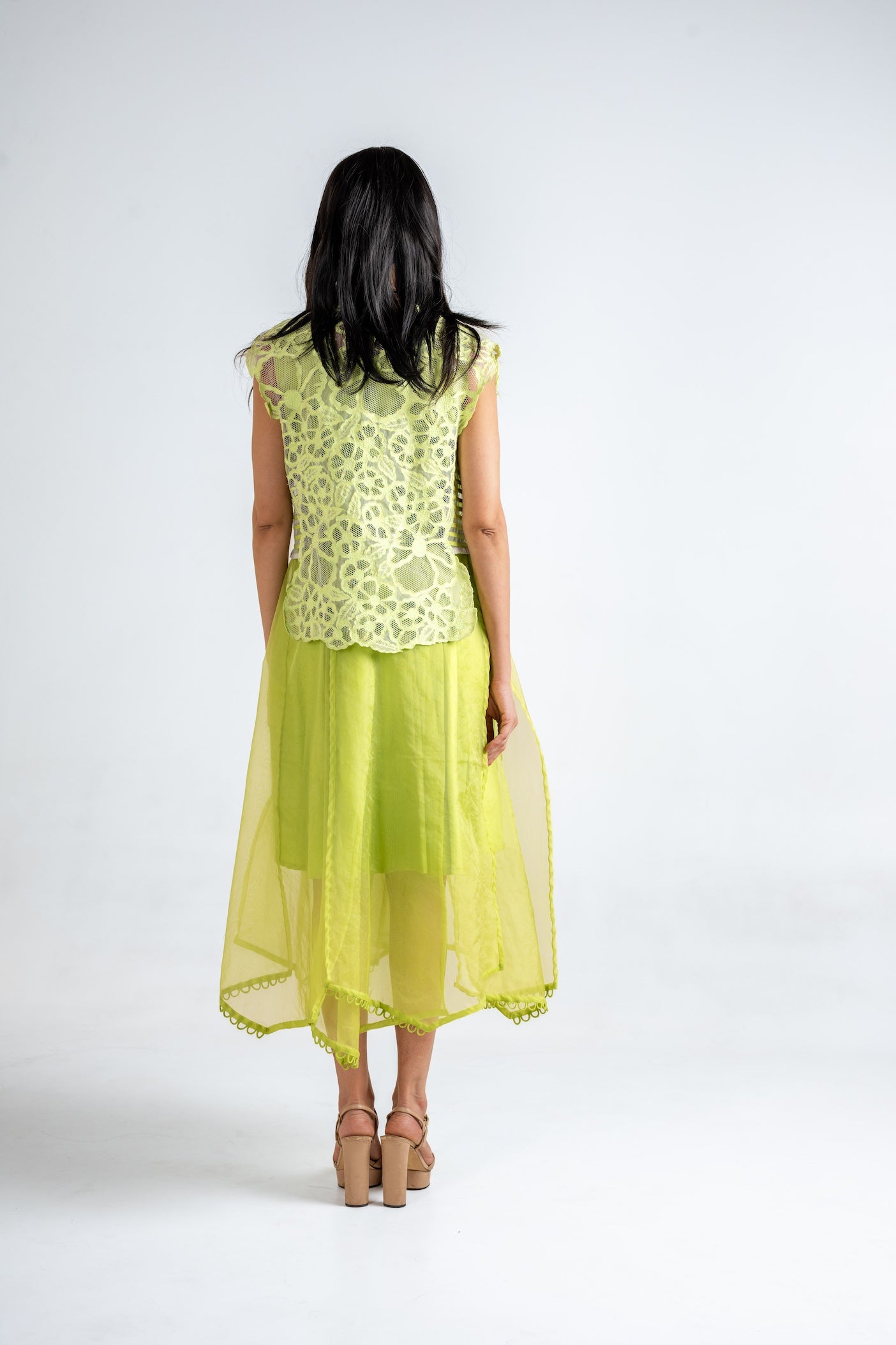 Layered Dress with Fringed Lace Jacket