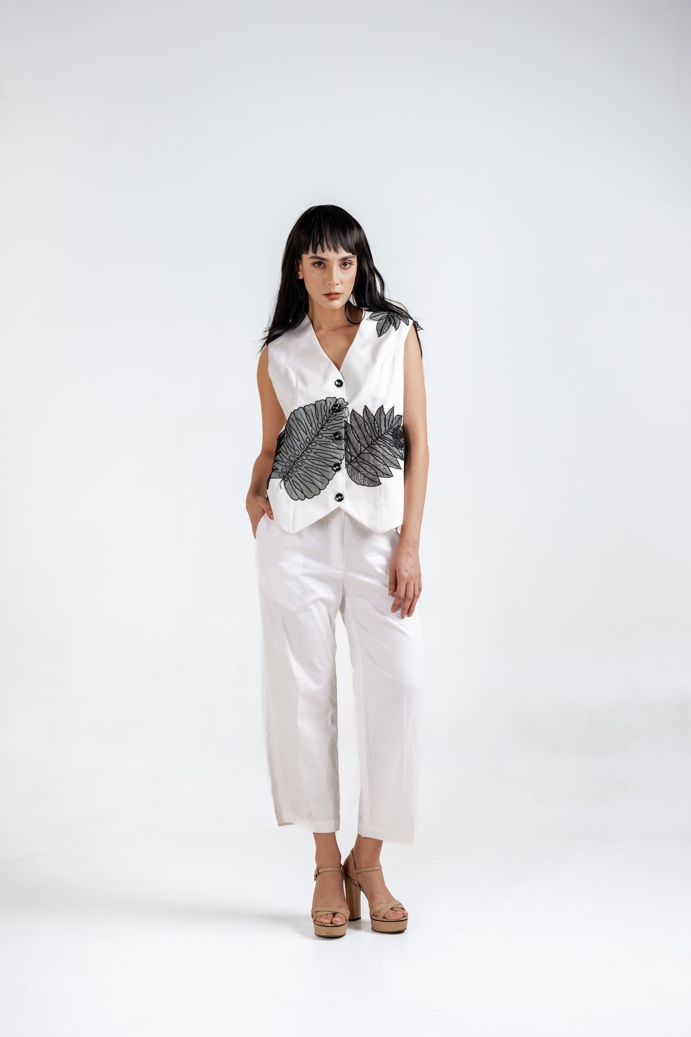 Black Thread, White Canvas Waistcoat Set