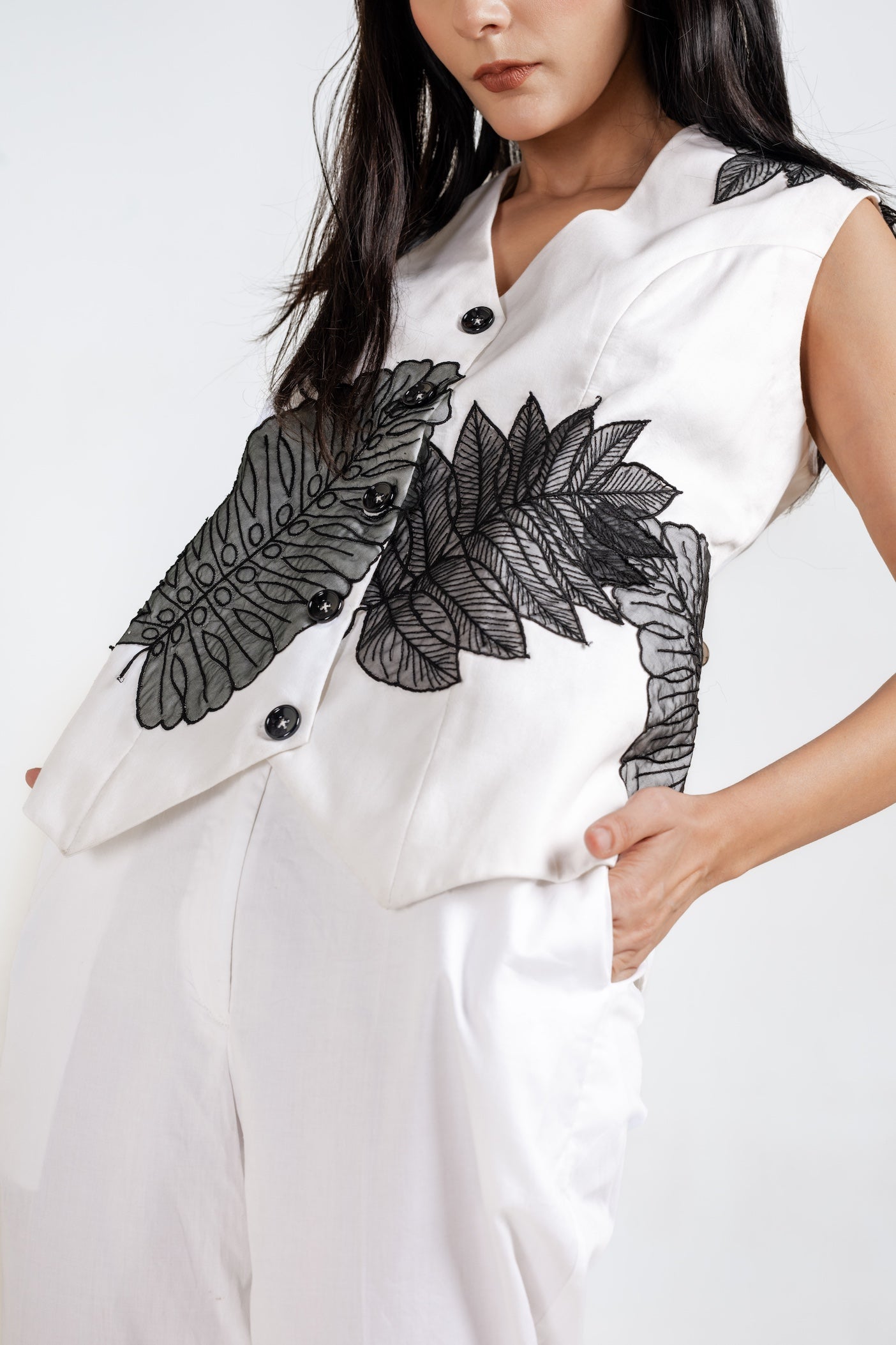 Black Thread, White Canvas Waistcoat Set