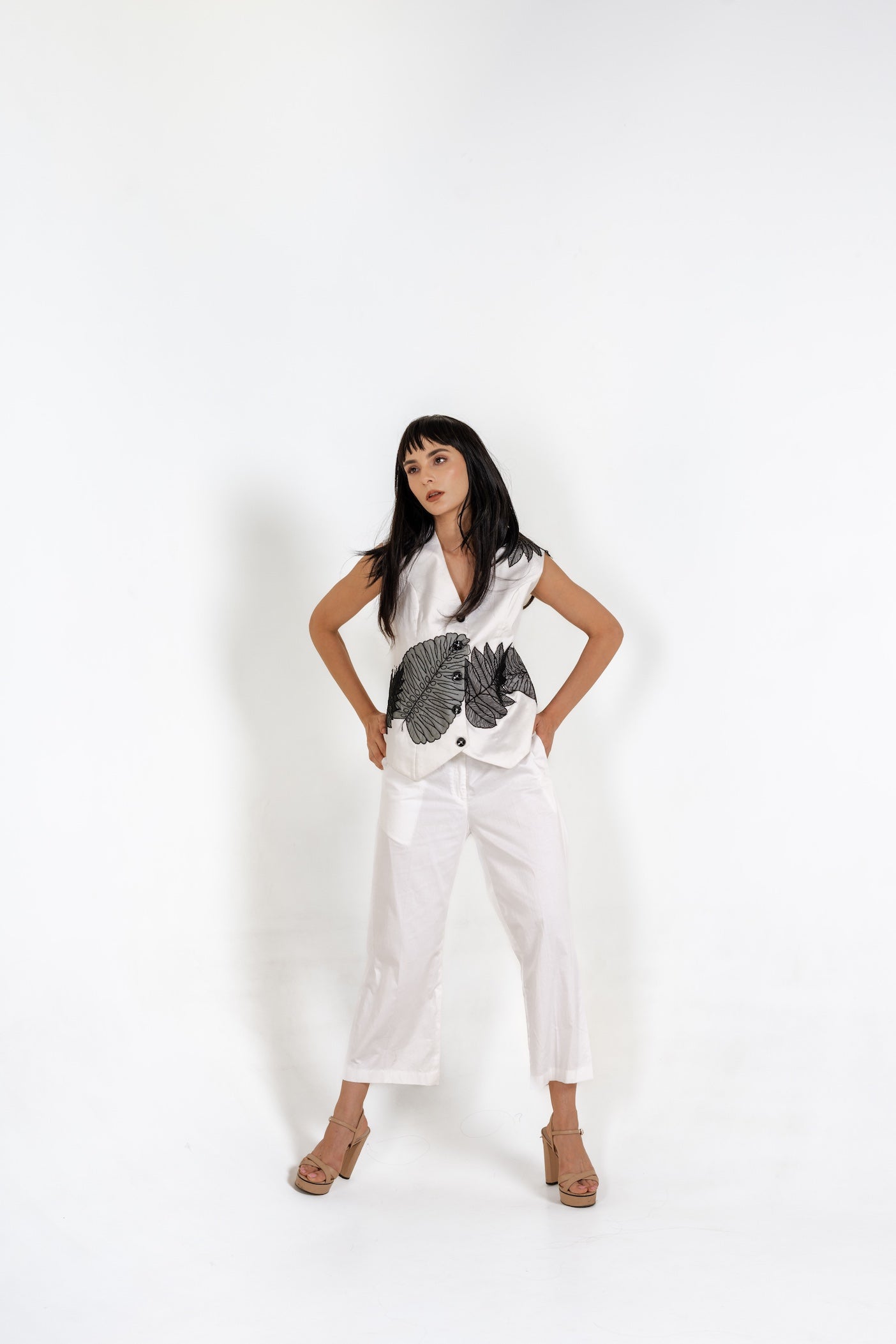 Black Thread, White Canvas Waistcoat Set