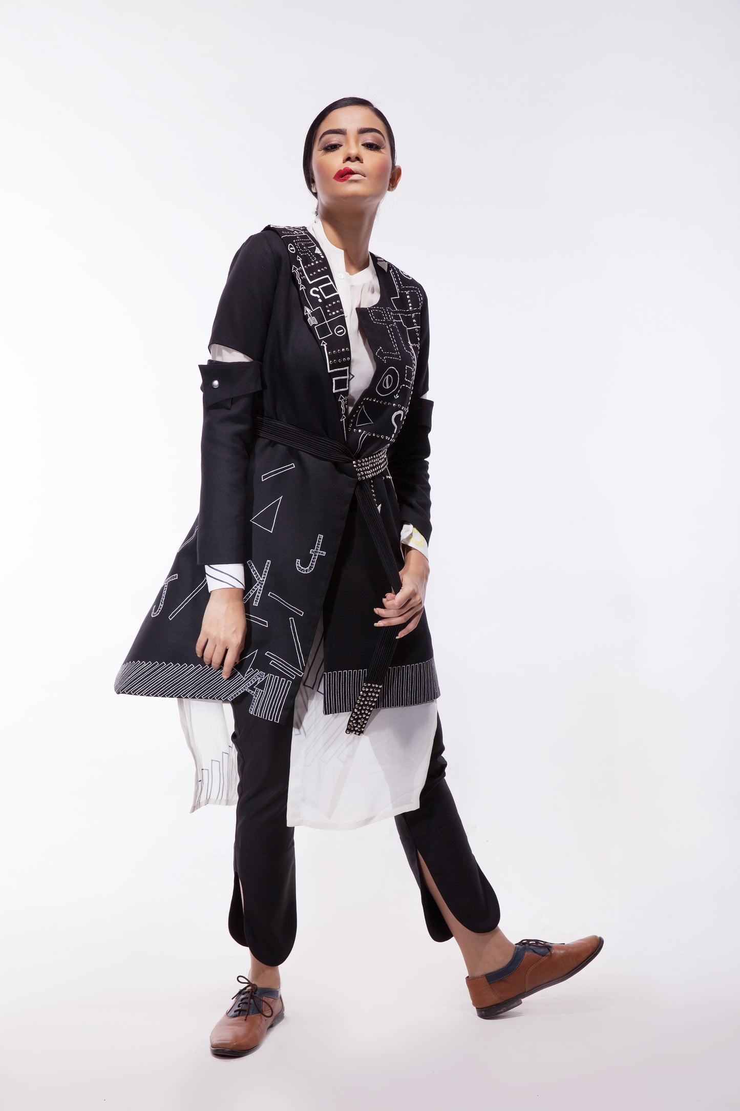 Asymmetrical I’mperfect Print Embroidered Jacket