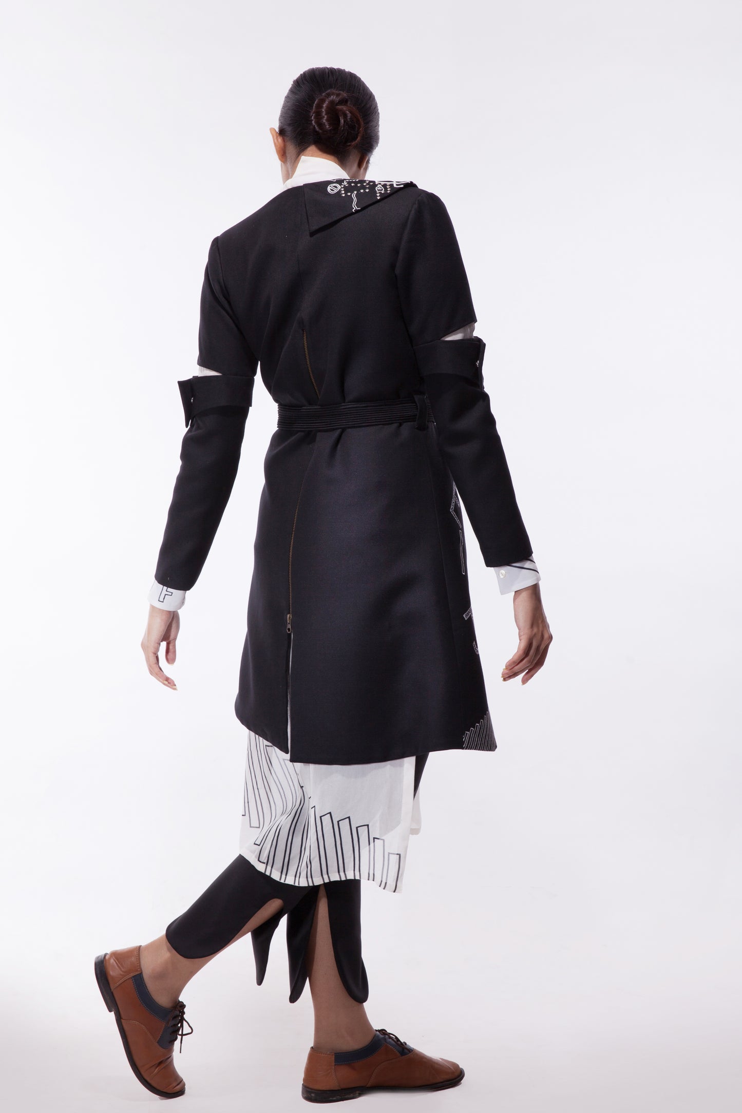 Asymmetrical I’mperfect Print Embroidered Jacket