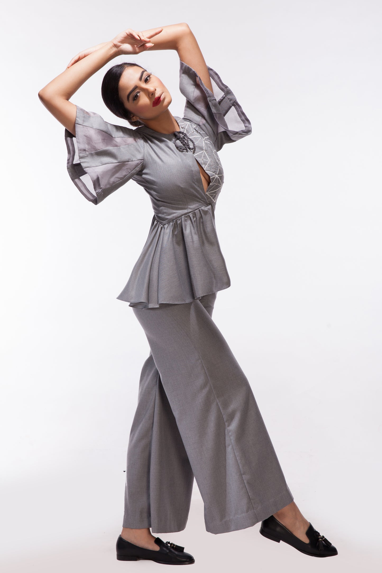 Grey Flared Asymmetrical Jumpsuit