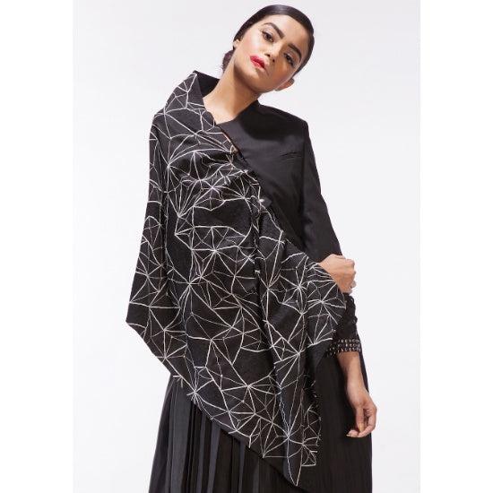 Structured Asymmetrical Embroidered Shawl Panel Jacket