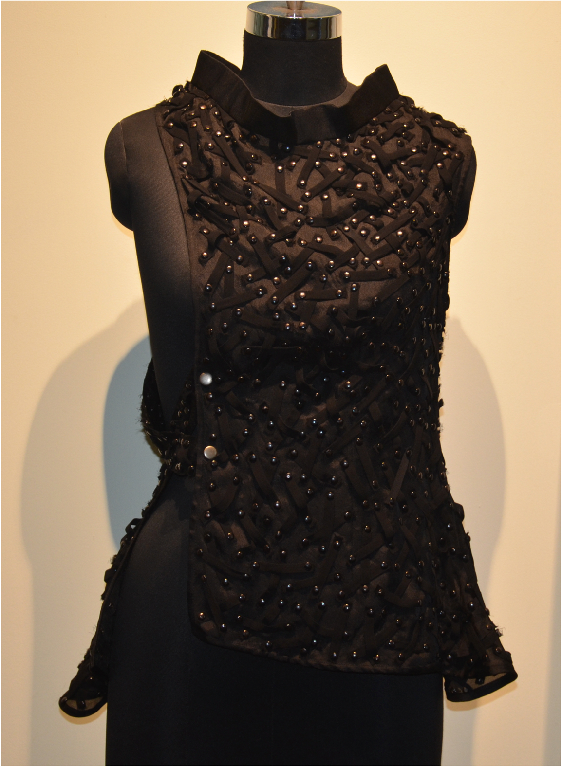 Black Pleated Asymmetric Gown With Sheer Organza Embellished Jacket